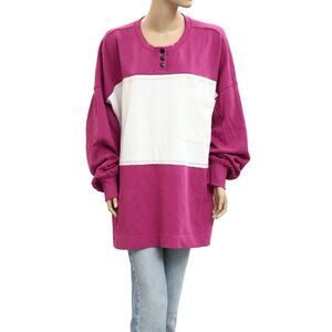 Free People Strawberry Sweatshirt Top Pullover Colorblocked Ribbed L NWD 284032